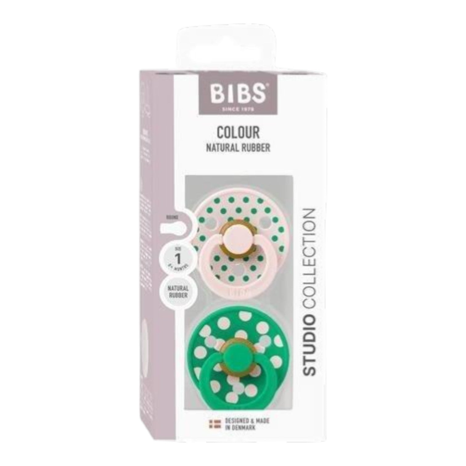 BIBS čiulptukai STUDIO Collection 0-6 mėn. 2 vnt., Spalva - Polkadot Petal / Cactus